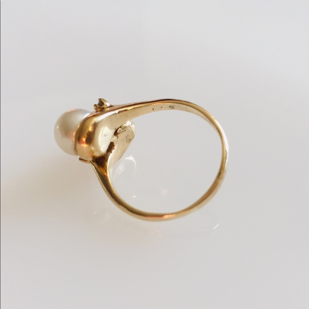 14k Vintage Pearl and coral Bypass ring - Picture 9 of 10